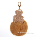 Pom Keychain de pele de urso de veludo strass completo Coreia do Sul